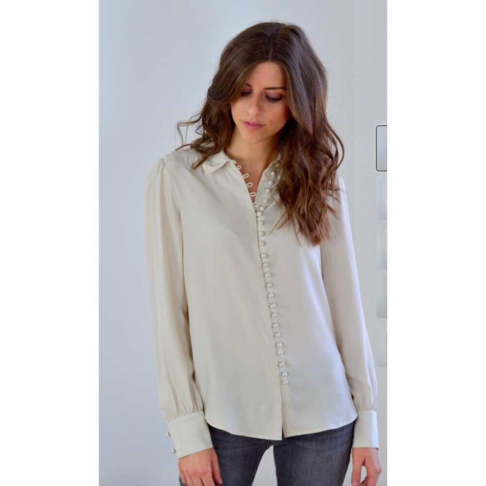 Frame NWT 100% Silk Le Victorian Button Up Blouse in Blanc Size Large